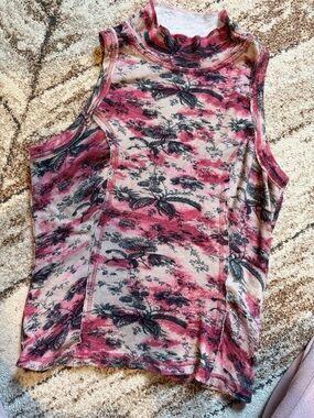 Pilcro Sleeveless Mock Neck Floral Tank Top - Pink